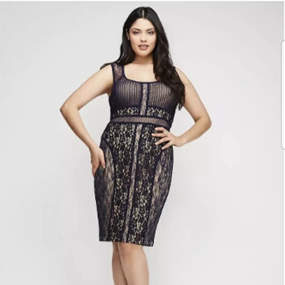 Lane Bryant Dresses & Skirts - Lane Bryant Mixed Lace Bodycon Dress - Navy